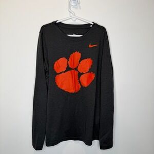Nike Dri Fit Clemson Tigers Paw Logo Long Sleeve Athletic Cut Tee Shirt Large